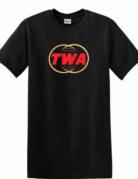 

twa trans world airlines retro red gold tee shirt us travel black cotton t-shirt, White;black
