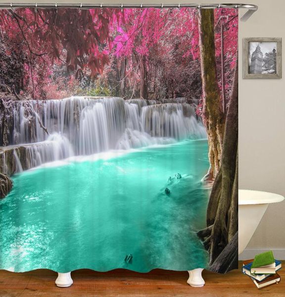 

shower curtains 3d sea beach scenery printed curtain waterproof waterfall landscape bathroom with 12 hooks home decoration