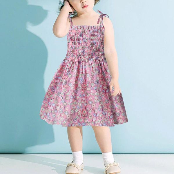 

girl's dresses toddler baby kids girls princess dress ruched suspenders floral summer beach casual clothes party vestidos 1-6 years, Red;yellow
