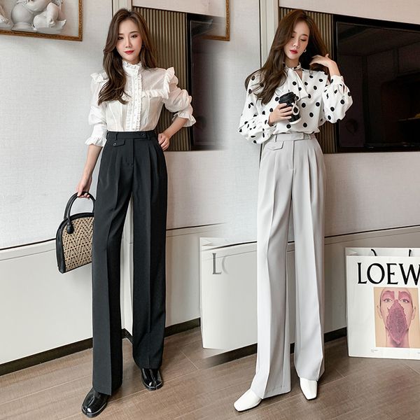 

capris women's wide leg high waist office pants, spring pants., Black;white