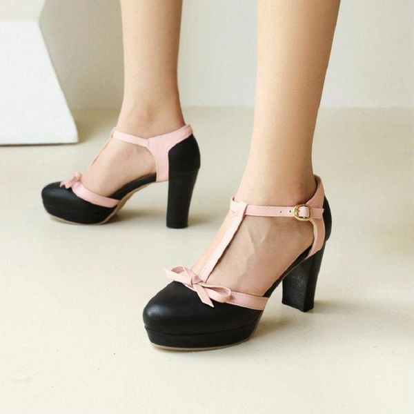 

dress shoes sianie tianie 2022 summer elegant ladies pumps bowtie platform block high heels two pieces t-strap party wedding sandals, Black
