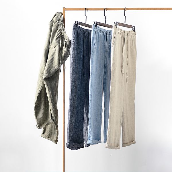 

men's spring linen casual pants mid waist loose 060, Black