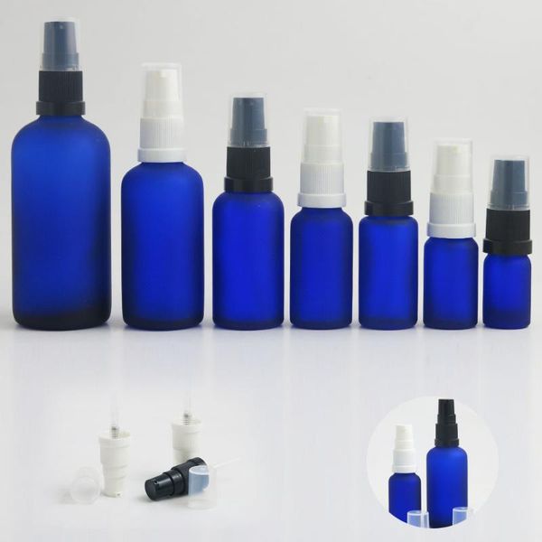 

10ml 20ml 30ml 50ml 1oz cosmetic push pump bottle lotion cream packing blue glass dispenser travel containers 10pcs storage bottles & jars