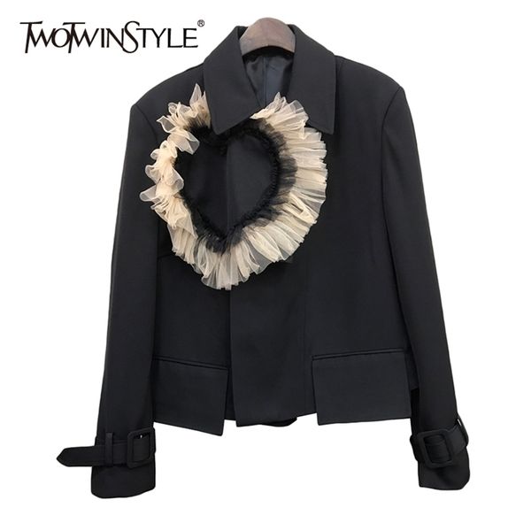 

casual patchwork mesh blazer for women lapel long sleeve hit color temperament blazers female fashion 210524, White;black