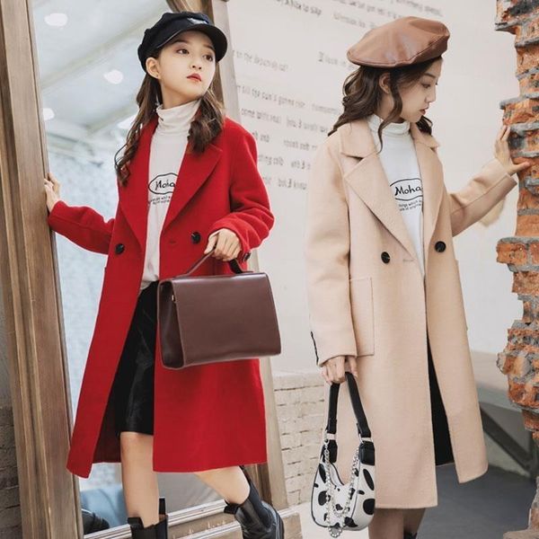 

jackets teenage girls long woolen jacket coat children 2021 fashion windbreak for winter padded cotton overcoat 6-16y, Blue;gray