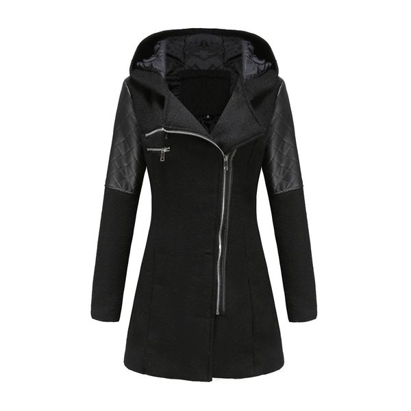 

elegant female overcoat new fashion women's black fur collar sleeve zipper woolen winter long coats for women