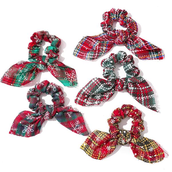 Scrunchies per orecchie di coniglio di Natale Accessori a righe Fascia per capelli elastica Copricapo Corda per capelli per le donne Ragazze Elastico Cravatta Supporto per coda di cavallo di Natale M3702