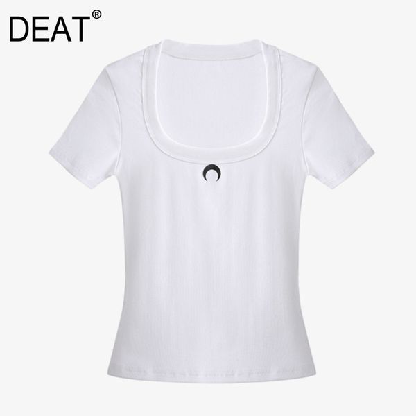 

[deat] women white crescent printing simplicity t-shirt new round neck short sleeve slim fit fashion tide summer 7e1052 210428