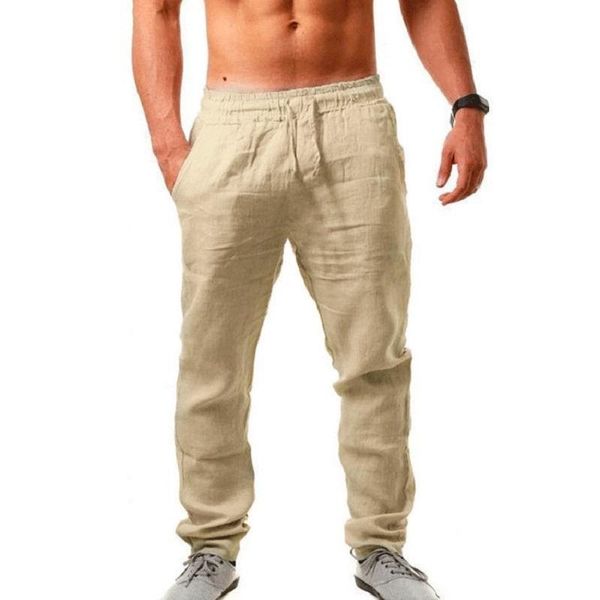 

men's pants 2021 cotton linen male summer breathable solid color trousers fitness streetwear s-3xl, Black