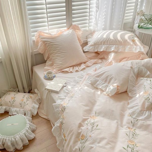 

bedding sets set cute ball pure cotton floral duvet cover solid color bed sheet pillowcase 4pcs lace kawaii girl