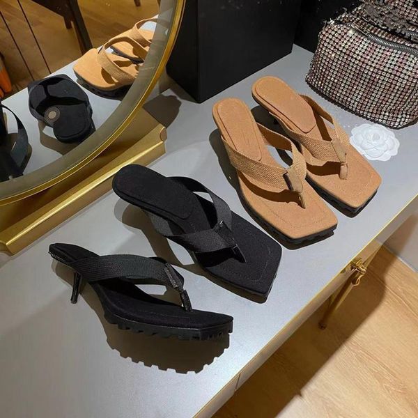 

slippers women slides flip flops sqaure toe low heels thin nylon summer ins fashion chic woman shoe, Black