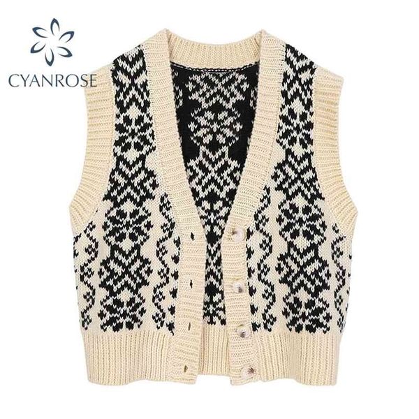 

knit vest women ins geometric v neck sleeveless waistcoat female fashion retro korean spring chic warm knitted 210515, White;black