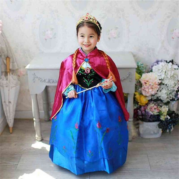 

2019 ice and snow wonderland anna princess thanksgiving cape dress children's skirt two piece set, Red;yellow