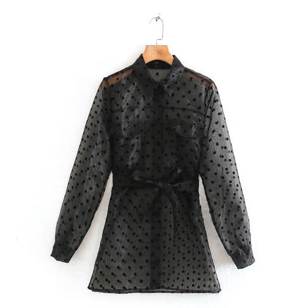 

women's blouses & shirts 2021 spring summer european organza lace up zaraing women blouse shirt sheining vadiming female xdn9624, White