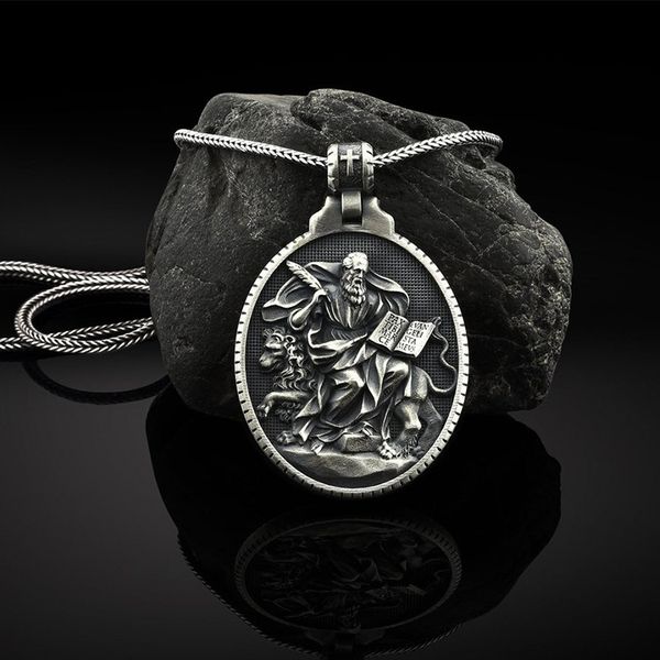 

christian st mark's medal pendant catholic men's necklace religious, Silver