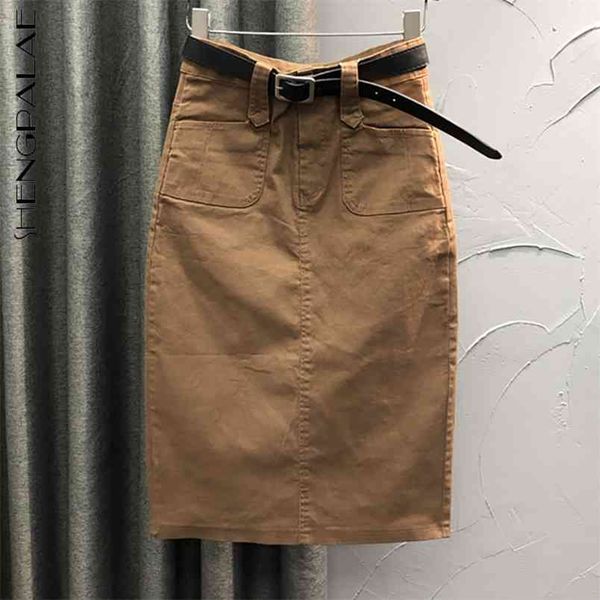 

minimalist high waist denim skirt women's spring slim thin pockets knee-length hip female fashion 210427, Black