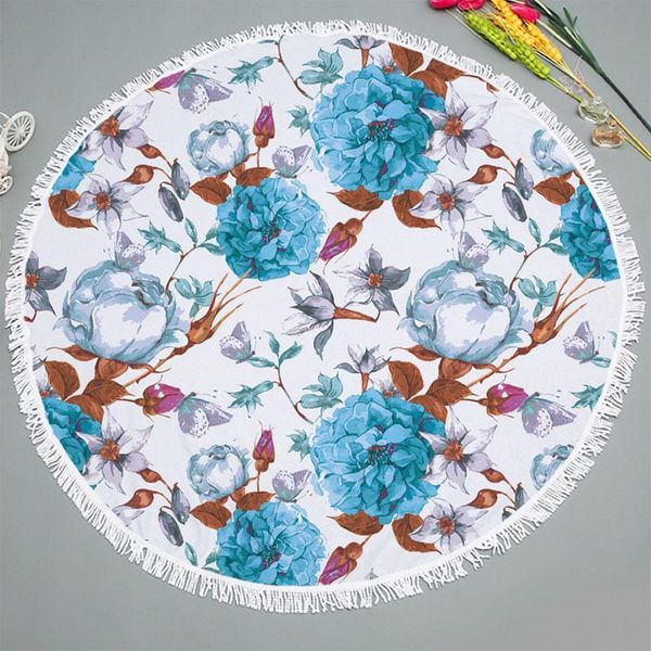 

towel round beach cotton 150cm bath tassel decor flowers printed 1pcs