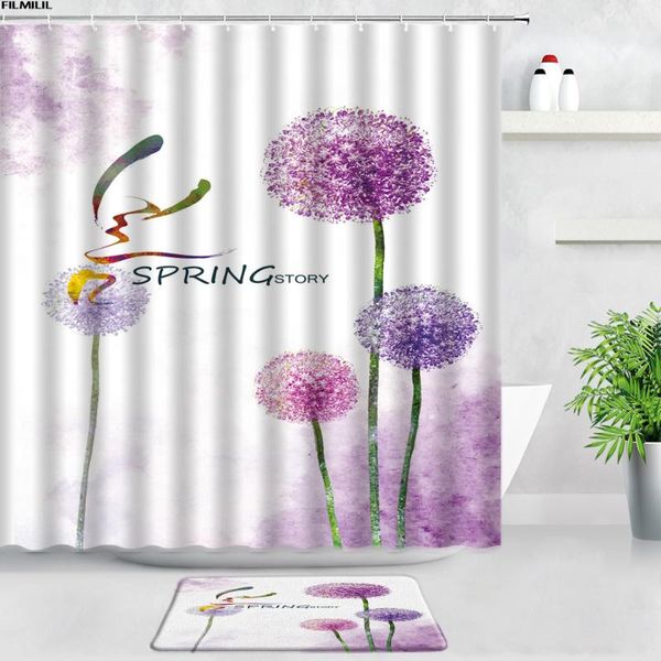 

shower curtains purple flowers dandelion bath mats set creative simple rose nordic home decor door pad bathroom wc non-slip rugs