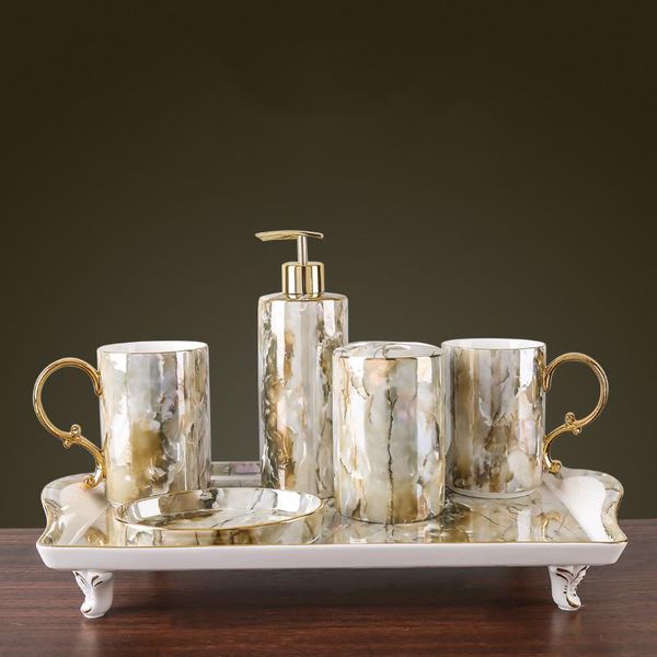 

creative luxury marble wash toiletries bathroom set ceramic supplies soap bottle dish toothbrush holder cup bath accessory
