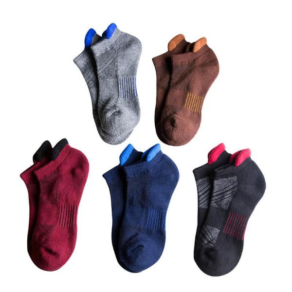 

sports socks 5 pairs men's sport low cut ankle cotton breathable towl bottom cycling bowling camping hiking sock, Black