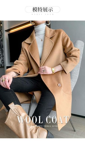 

women's wool & blends autumn and winter 2021 100% merino high-end double-sided cashmere coat ladies loose women's overcoat, Black