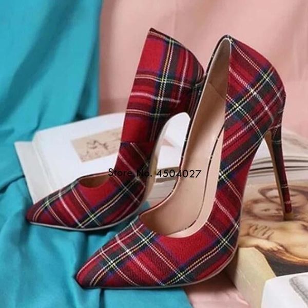 

dress shoes est plaid cloth high heel women shallow pointed toe slip-on pattern wedding, Black