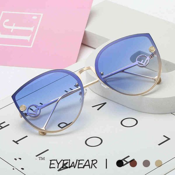 

2021 summer 2021 women sunglasses rimless uv400 brand designer gradient sun glasses female oculos a520, White;black
