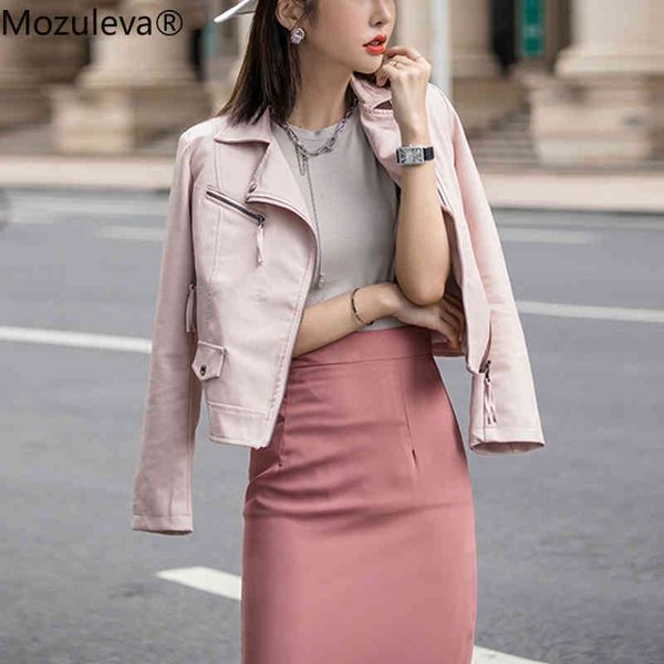 

autumn winter women's leather jackets pockets outerwear england style faux coat black 210427