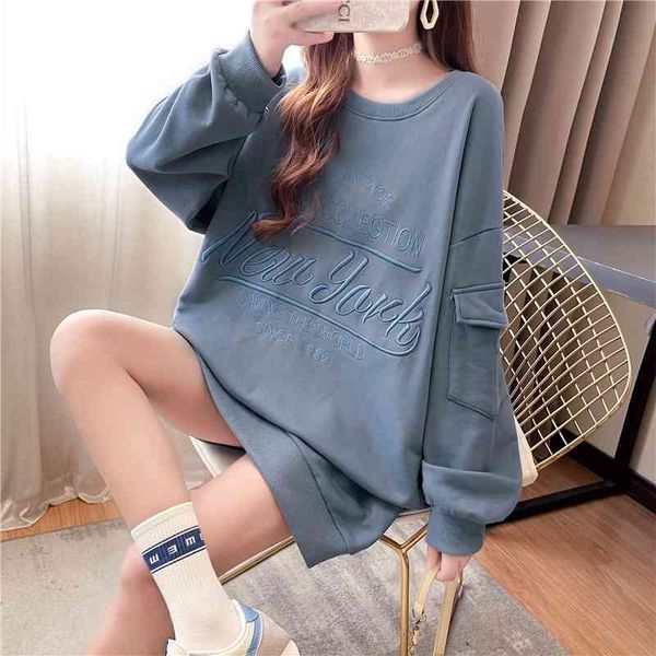 

cotton korean version new medium and autumn pocket long sleeve sweater women's fashion, Black