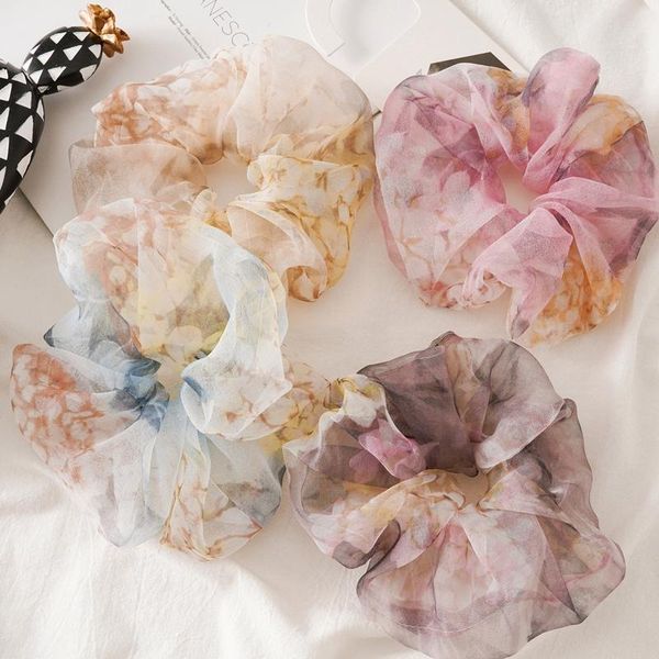 

hair accessories ins style flower print organza ties big round scrunchies for women romantic band ornaments rope