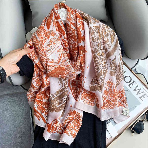 

design autumn new korean long tourist national style scarf female cotton and hemp zhicheng silk scarf shawl, Blue;gray