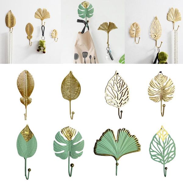 

2pcs wall hooks leaf shape coat rack punch-key clothes hanger home hanging decoration & rails