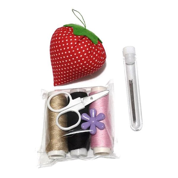 

travel sewing kit strawberry pincushion thread pins needle threader scissors set u90a notions & tools, Black