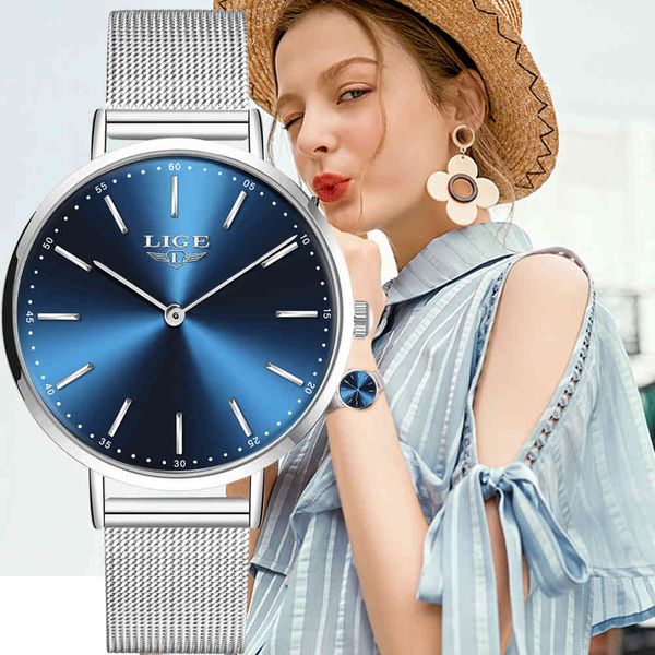 

lige brand luxury women watches women fashion watch creative simple ladies watch bracelet waterproof clock relogio feminino 210517, Slivery;brown