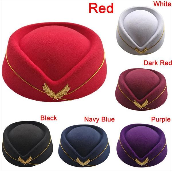 

women ladies stewardess hat wool fedoras hats elegant airline costume etiquette cap for professionals 6 colors, Blue;gray