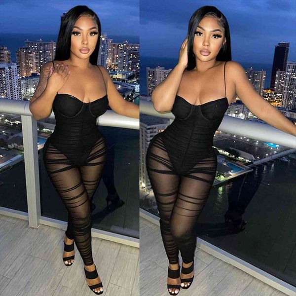 

sheer mesh strapless womens jumpsuits skinny black see through party, Black;white
