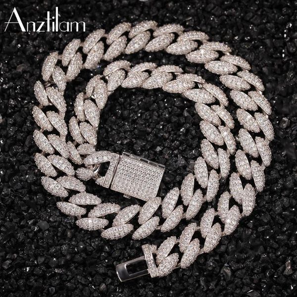

chains 12mm high-end cooper full bling zircon cuban miami chain iced out necklace long link choker for men rapper jewelry, Silver