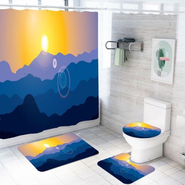 

shower curtains sunset sunrise mountain polyester fabric bath curtain sun print mat rug toilet bathroom home decor