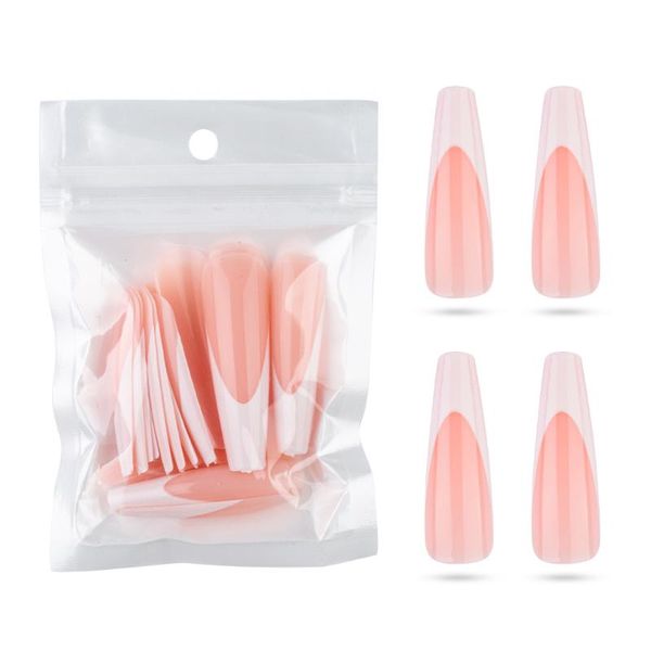 

false nails 24pcs super long french gradient nail tips detachable square shape ballerina coffin fake full cover acrylic press on, Red;gold