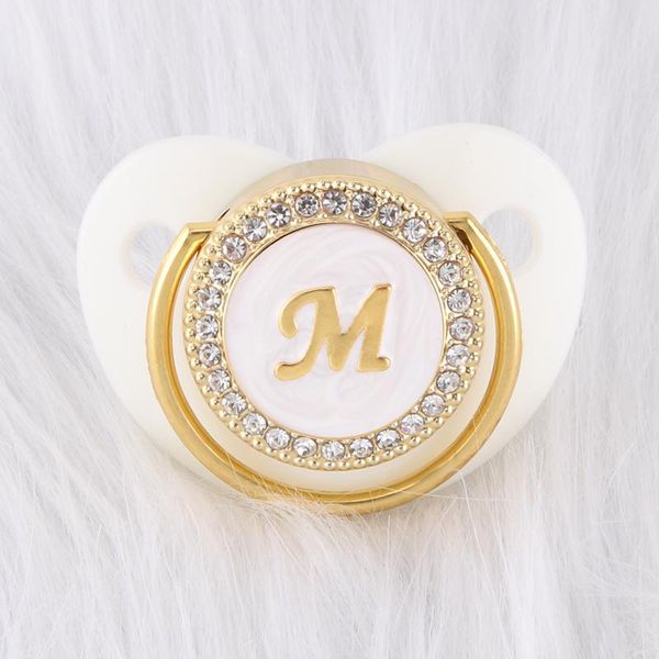 

pacifiers# bling baby pacifier with chain clip 26 initials luxury white born infant soother chupete dummy nipple for shower gift