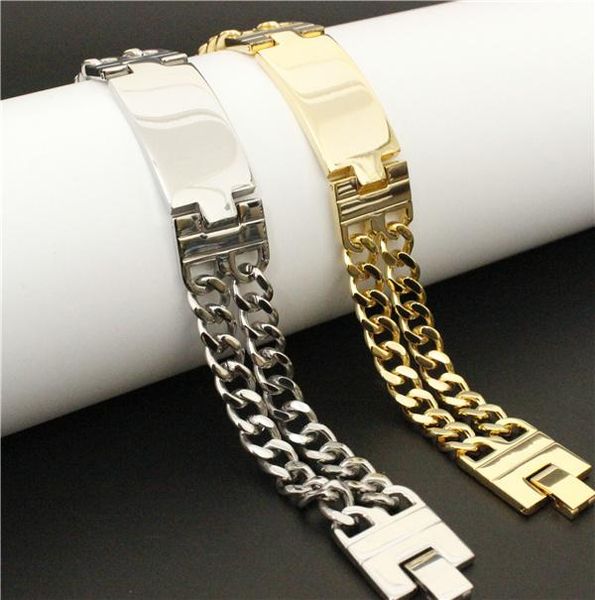 

charm bracelets 18mm 22cm est design gold fashion polishing bracelet 316l stainless steel men boy, Golden;silver
