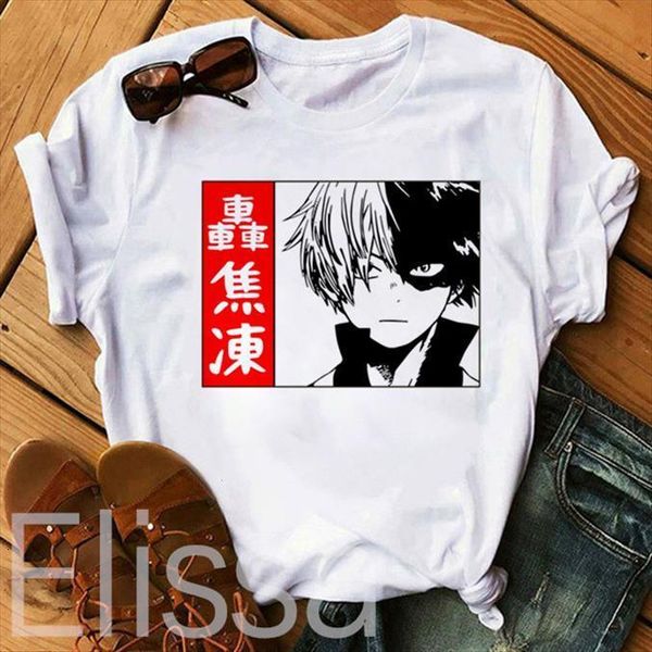 

s todoroki my hero academia womens t shirts casual harajuku print tees summer shirt japan anime clothing, White