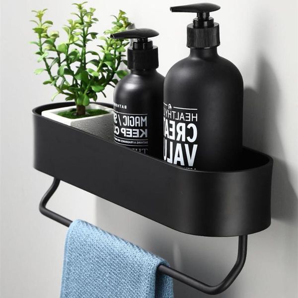 

black bathroom shelf 30-50cm lenght kitchen wall shelves shower basket storage rack towel bar robe hooks accessories