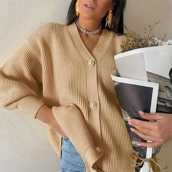 

women's knits & tees women long sleeve knitwear ladies fall winter breathable v-neck loose single-breasted knitted coat casual cardigan, White