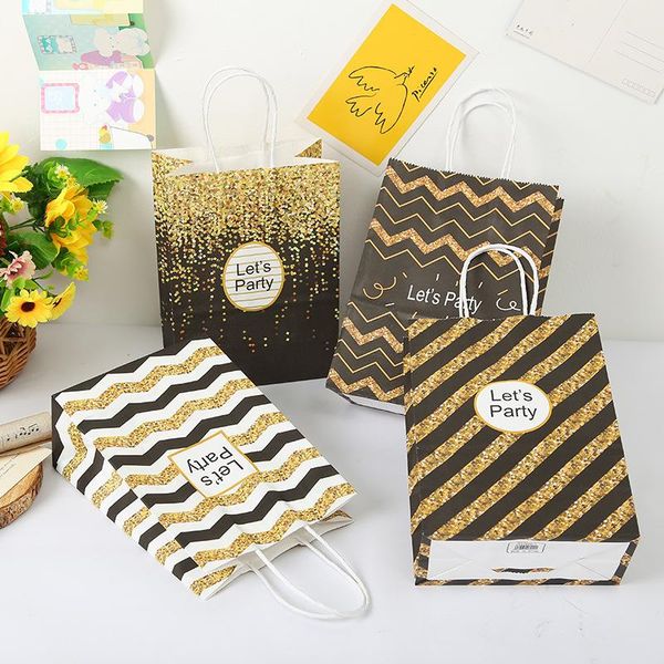 

gift wrap gold wavy stripes kraft paper bag with handles christmas wedding birthday party decor candy simplicity handle pouches