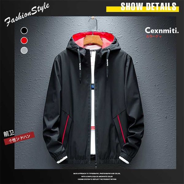 Autunno Giacca Impermeabile Sping Gioventù degli uomini di Stile Coreano Slim Cappuccio Trend Moda Rosso Casual Cappotto Nero Giacca A Vento Maschile 211217