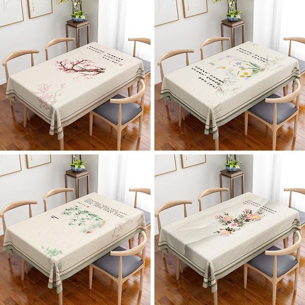 

table cloth chinese style artificial cotton and linen tablecloth waterproof anti scalding thickened fabric rectangle tea