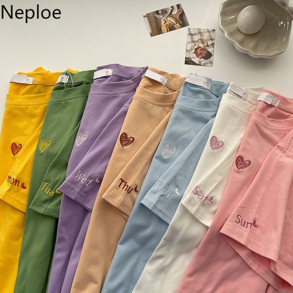 

neploe fashion female fashion embroidery o-neck short sleeve tshirts summer casual tees korean chic t-shirt femme 210422, White