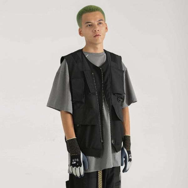 

men's vests xs-6xl 2021 clothing hair stylist gd fashion multi stereo bag tactical function street vest plus size costumes, Black;white