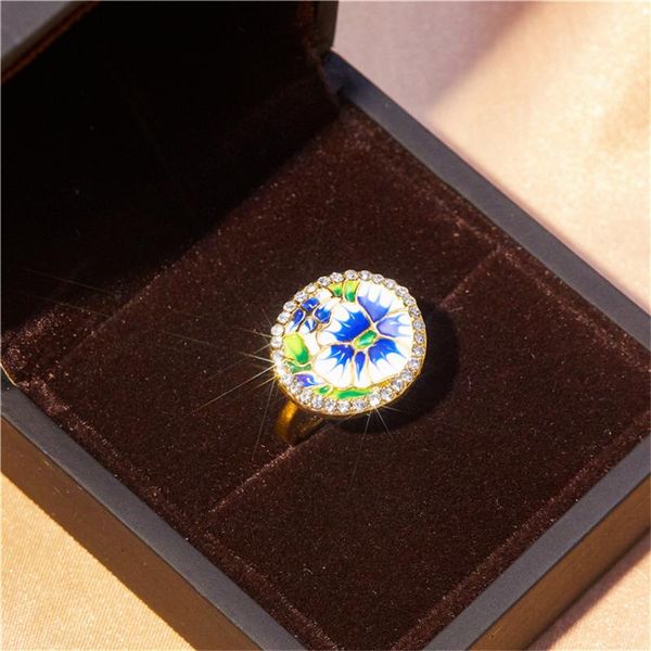

wedding rings fashion blue temperament flower valentine's day gift exquisite ring engagement party anniversary jewelry wholesale, Slivery;golden